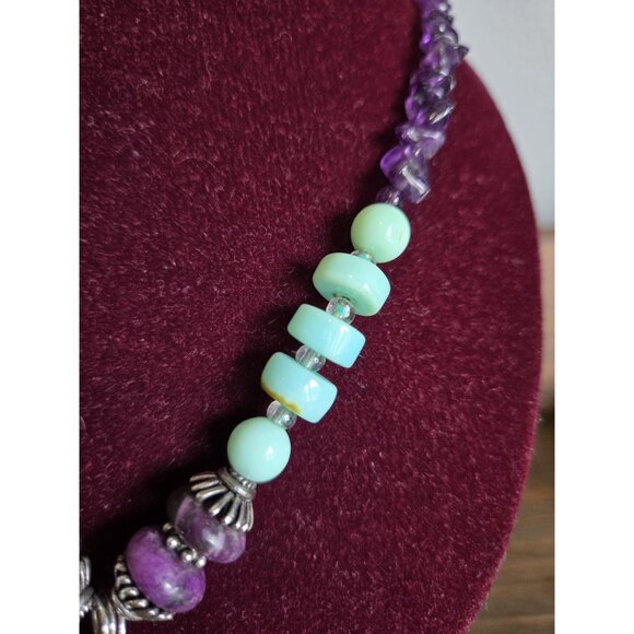 Chunky Multistone Necklace w Sugilite Pendant & Sterling Silver Purple & Aqua - Picture 5 of 9